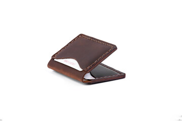 Handmade Genuine Leather Credit Card Holder, white background