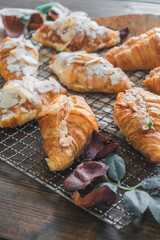 Almond croissant and tuna croissant sandwiches. Selective focus shot.