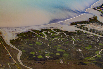 Aerial View of the Corte Madera Marsh State Marine Park in the San Francisco Bay Area, California,...
