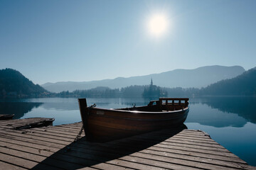 Naklejka na ściany i meble boat on the lake Bled