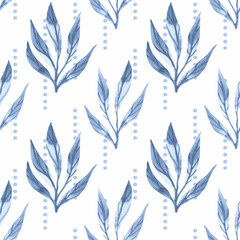 Leaves watercolor seamless pattern. Hand drawn style watercolor. Spring nature background.