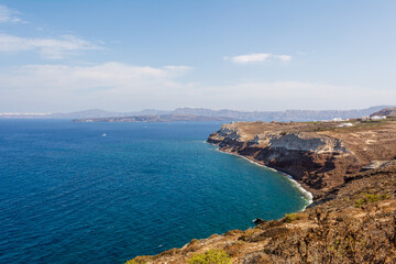 Santorini cliffs. The peninsula of Akrotiri on the island of Santorini, Greece