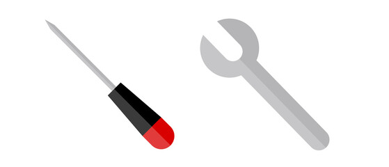 Screwdriver and wrench icons. Settings and adjustments. Vectors.