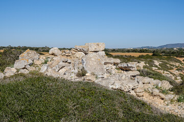 Fototapeta na wymiar Punta des Baus remains of the Talayotic settlement, Santanyi, Mallorca, Balearic Islands, Spain