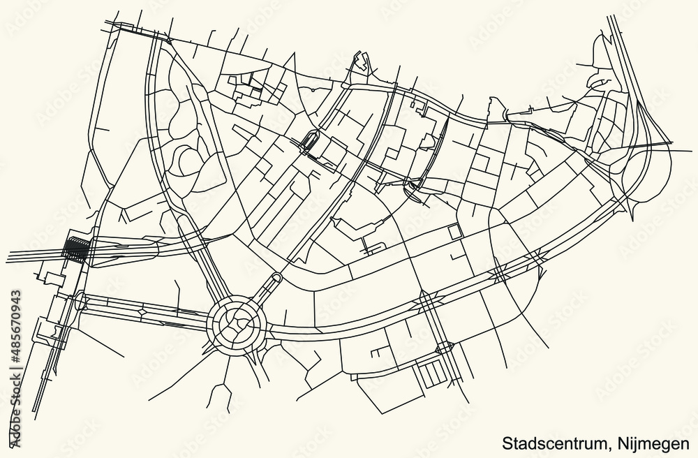 Wall mural detailed navigation black lines urban street roads map of the stadscentrum neighborhood of the dutch