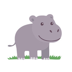 Obraz na płótnie Canvas Cute young hippo on a white background. African wild animal hippopotamus. Childrens character. Vector isolated cartoon illustration