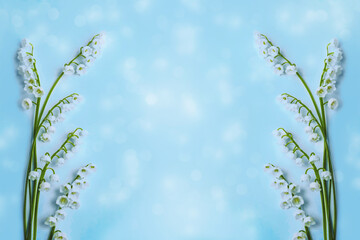 Lily of the valley flower on blue background.