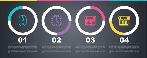 Set line Computer mouse, Clock, Calendar and . Business infographic template. Vector