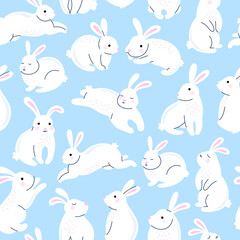 Rabbit seamless pattern. Simple bunny seamless background - 485672751