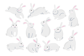 Vector bunny, line hand drawn cute bunny. Rabbit doodle illustration
