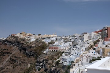 Fototapeta na wymiar Beautiful view of an area of the picturesque village of Fira in Santorini Greece 