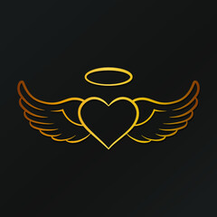 Gold Wings Heart Illustration Clip Art Design Shape. Angel Love Silhouette Icon Vector.