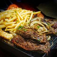 grilled steak with french fries