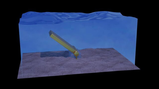 Wave energy converter technology.  Ocean energy conversion device. 3d animation render