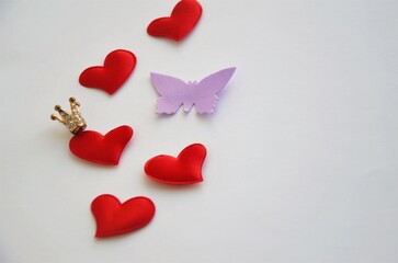 red hearts on a white background with a place to record, minimalism