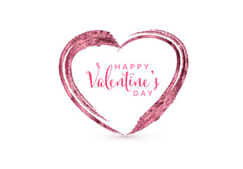 Happy Valentines Day Card Layout with Pink Metallic Brush Stroke Heart Shape