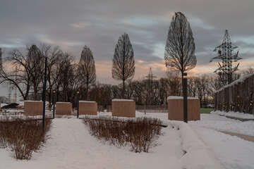 night winter park of the city of Krasnodar. Galitskogo park