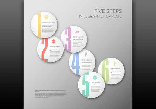 Minimalistic Six Steps Circle Button Elements Layout