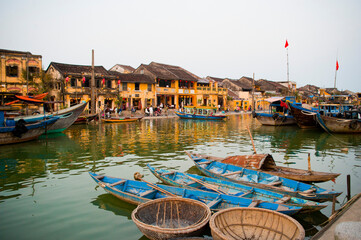Fototapeta na wymiar Boats in Hoi An Harbour, Vietnam, Southeast Asia