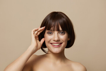 Fototapeta premium beautiful woman cosmetics attractive look posing clean skin isolated background