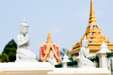 Small White Buddha Statues in The Silver Pagoda, aka The Temple of the Emerald Buddha at The Royal...