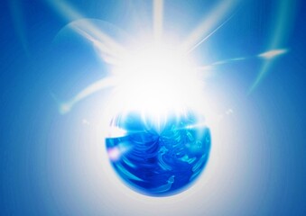 空中に浮かぶ青い惑星のイラスト