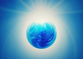 空中に浮かぶ青い惑星のイラスト