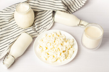 Dairy products on white background