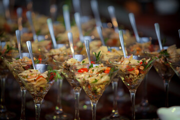 Salad in cups. Delicious appetizer