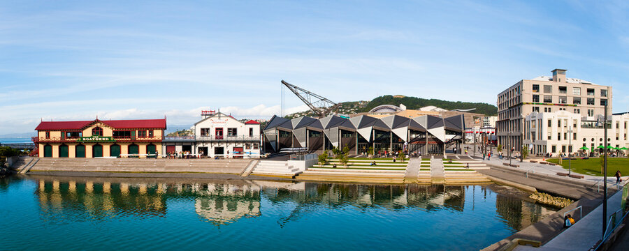 Panoramic Photo Of The Boat Shed And Rowers Club In Wellington Harbour, North Island, New Zealand