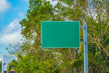 Road sign at highway motorway in Playa del Carmen Mexico.