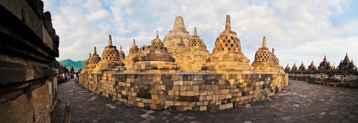 Stone stupas on the top level of Borobudur Temple, Yogyakarta, Java, Indonesia, Asia, Asia