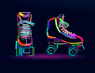 Abstract roller skate for figure skating. Quad skate from multicolored paints. Colored drawing. Vector illustration of paints - obrazy, fototapety, plakaty