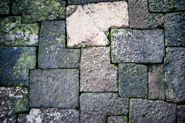Stone Building Blocks at Borobudur Temple, Yogyakarta, Java, Indonesia, Asia, background with copy space