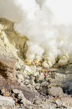 Sulphur Worker At Kawah Ijen, Java, Indonesia, Asia