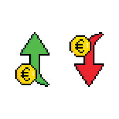  pixel euro rate down and up icon  pixel art icon element for  8 bit game 
