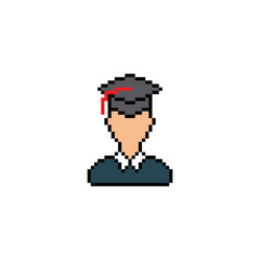  man in graduation cap pixel art icon pixel student  vector 8 bit game 