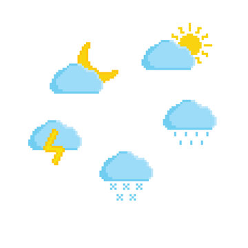 pixel cloud sun snow moon rain icon weather pixel art icon vector  element for  8 bit game 