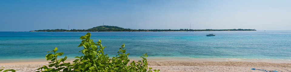 Gili Trawangan island panorama from Gili Meno, Gili Islands, Indonesia, Asia, Asia