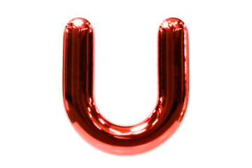 Balloon font metellic red letter U made of realistic helium balloon, Premium 3d illustration.