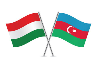 Hungary and Azerbaijan flags. Hungarian and Azerbaijani flags, isolated on white background. Vector icon set. Vector illustration. 