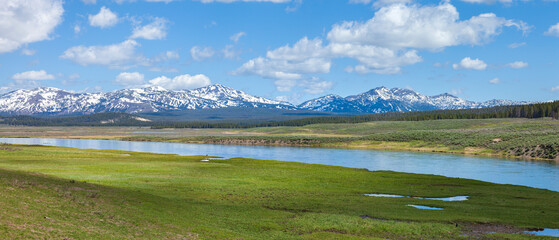 Fototapeta na wymiar Panorama of the Hayden Valley in Yellowstone National Park