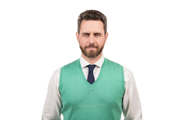 hair and beard care. formal businessman isolated on white.