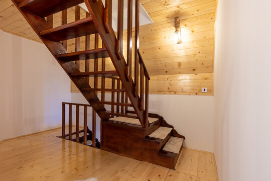 Wooden Stairs In Mountain House Interior