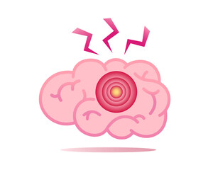 Human brain with headache, pain point. Medical vector illustration concept. Design health care, neurology, treatment parkinson, alzheimer, stroke attack for medical poster