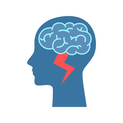 Human head with brain, stroke. Icon creative and innovation  for brainstorming concept. Vector flat illustration. Design for poster, print, background, landing page