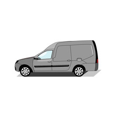 Grey cargo van isolated on white background in digital flat technique vector illustration 