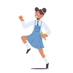 Youth, Happiness and Freedom Concept. Little Pupil Girl Playing and Jumping Isolated on White Background