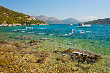 Water Polo court in the Adriatic Sea, Sipan Island, Elaphiti Islands, Dalmatian Coast, Croatia - obrazy, fototapety, plakaty