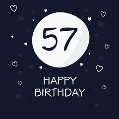 Creative Happy Birthday to you text (57 years) Colorful greeting card ,Vector illustration.